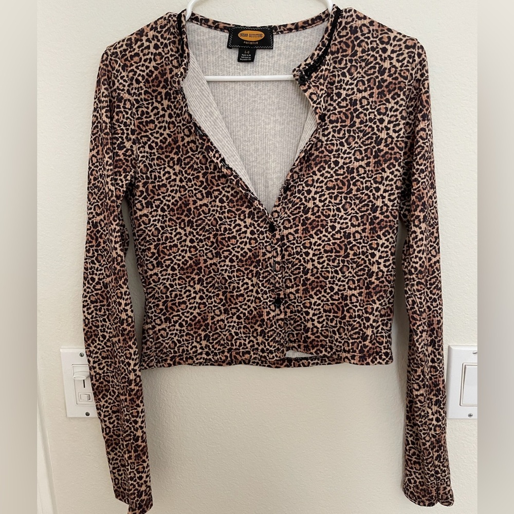 urban outfitters Leopard Print Button-Up Cardigan
